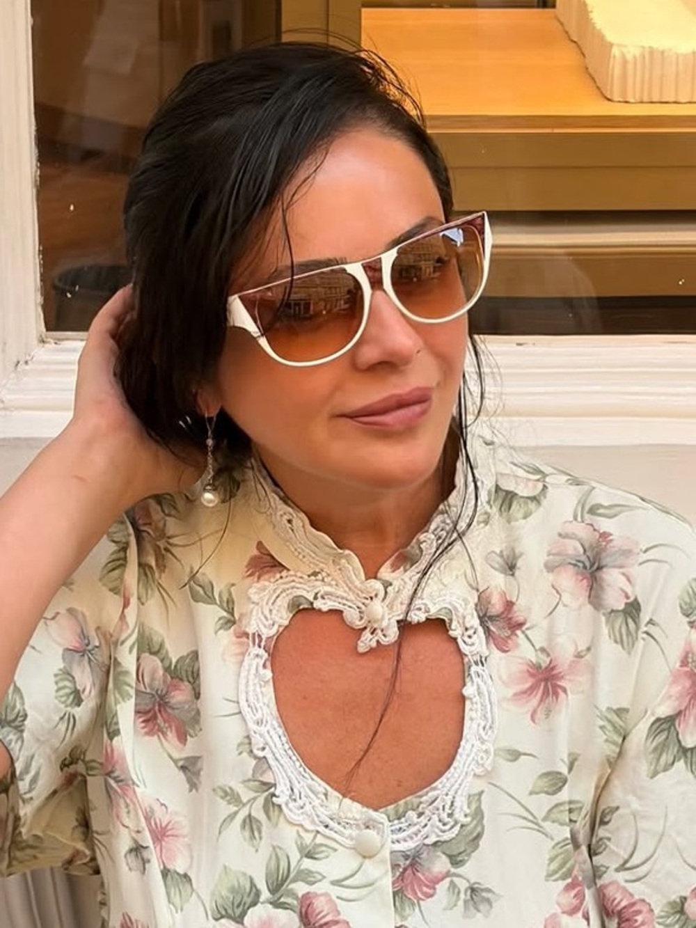 Nina Ricci Cream and Brown Women’s Sunglasses